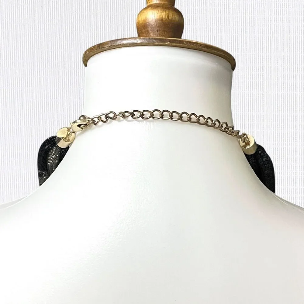 Chicos Chunky Statement Necklace Gold Tone Black Blue Mesh Tube Tiered Layered